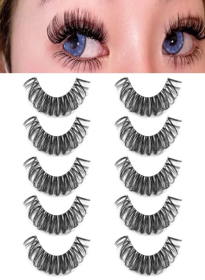 DSLONG Cat Eye Lashes Looks Like Eyelash Extensions, Russian Strip Lashes Clear Band Natural Look Wispy Lashes, D Curl Volume Cross Multi layered Invisible Band Eyelashes (01B) - Image 1