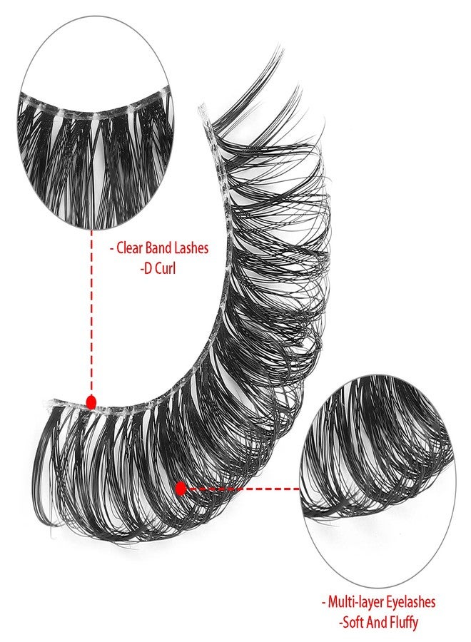 DSLONG Cat Eye Lashes Looks Like Eyelash Extensions, Russian Strip Lashes Clear Band Natural Look Wispy Lashes, D Curl Volume Cross Multi layered Invisible Band Eyelashes (01B) - Image 3