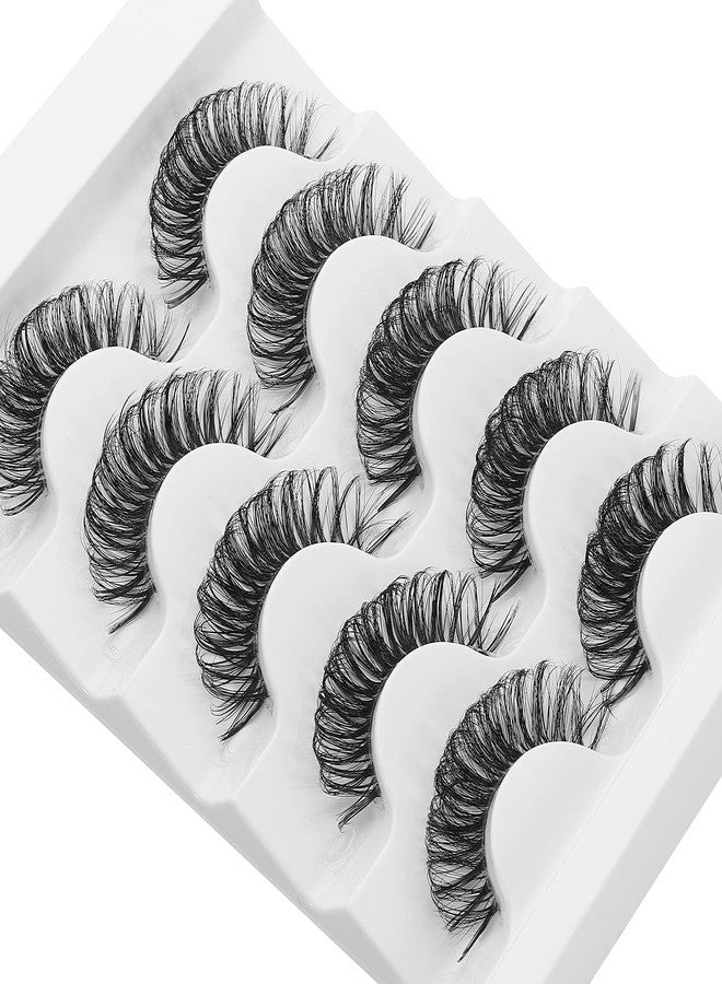 DSLONG Cat Eye Lashes Looks Like Eyelash Extensions, Russian Strip Lashes Clear Band Natural Look Wispy Lashes, D Curl Volume Cross Multi layered Invisible Band Eyelashes (01B) - Image 2
