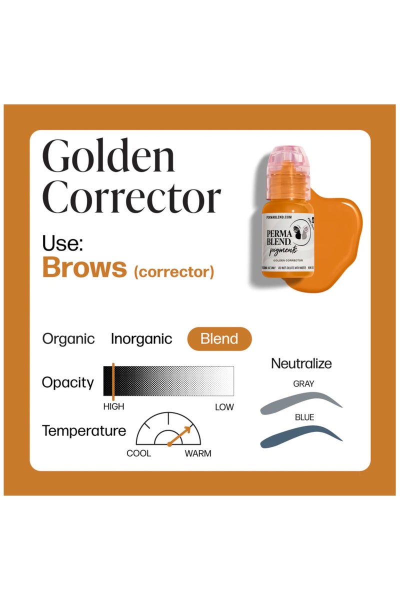 Perma Blend Perma Blend Golden Corrector PMU Pigment – 15ml | Warm Yellow-Based Ink for Neutralizing Cool Brows - Image 2