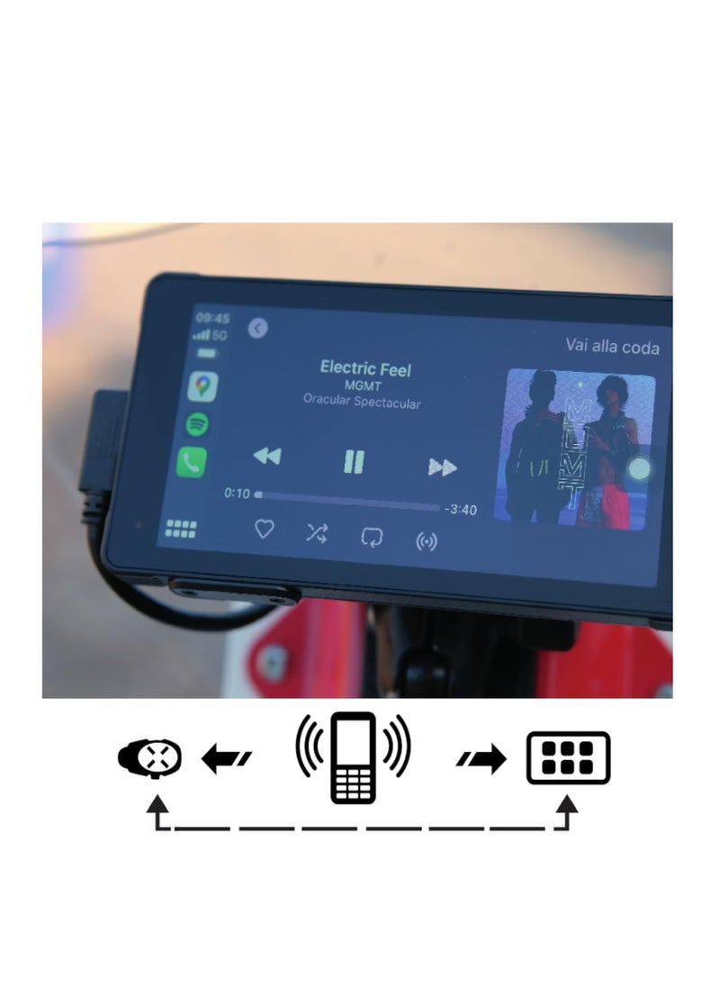 INTERPHONE - Interphone QUIKLOX - CARPLAY Motorcycle Display - Android with Handlebar Mount, Can be used with Quiklox Car and Motorcycle Mounts - Image 1