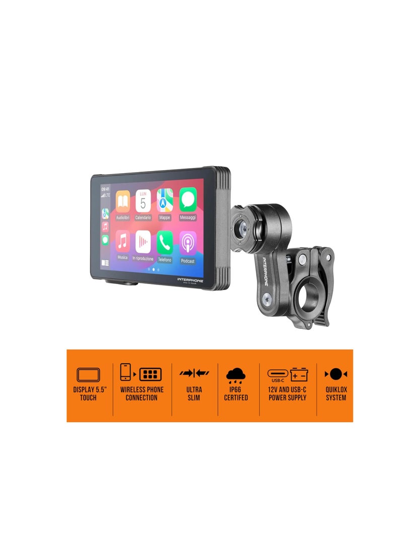 INTERPHONE - Interphone QUIKLOX - CARPLAY Motorcycle Display - Android with Handlebar Mount, Can be used with Quiklox Car and Motorcycle Mounts - Image 1