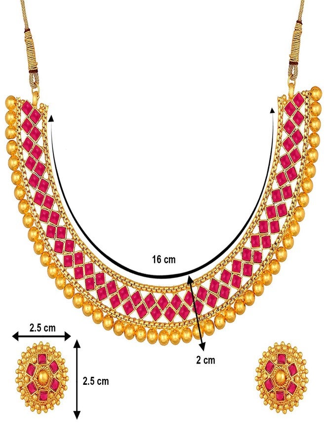Aheli Ethnic Wedding Party Wear Gold Tone Faux Stone Studded Necklace with Stud Earrings Set Indian Bollywood Fashion Jewelry Gift for Women - Image 3