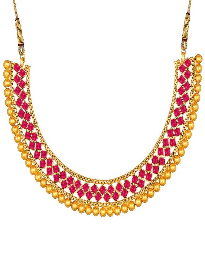 Aheli Ethnic Wedding Party Wear Gold Tone Faux Stone Studded Necklace with Stud Earrings Set Indian Bollywood Fashion Jewelry Gift for Women - Image 4