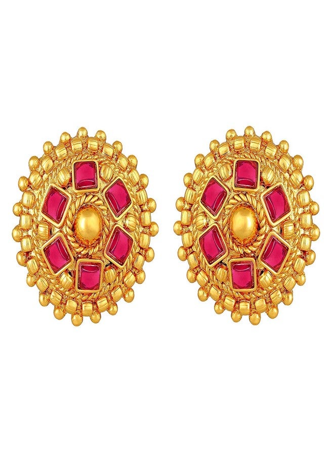 Aheli Ethnic Wedding Party Wear Gold Tone Faux Stone Studded Necklace with Stud Earrings Set Indian Bollywood Fashion Jewelry Gift for Women - Image 5