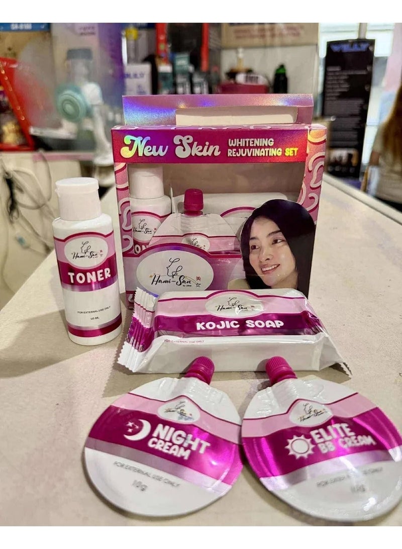 Hami-San مجموعة تجميلية فاخرة لتفتيح البشرة وتجديدها مع صابون كوجيك، تونر، كريم ليلي وكريم بي بي مصممة لتحسين نسيج البشرة وإشراقة لونها المتساوي - Image 1