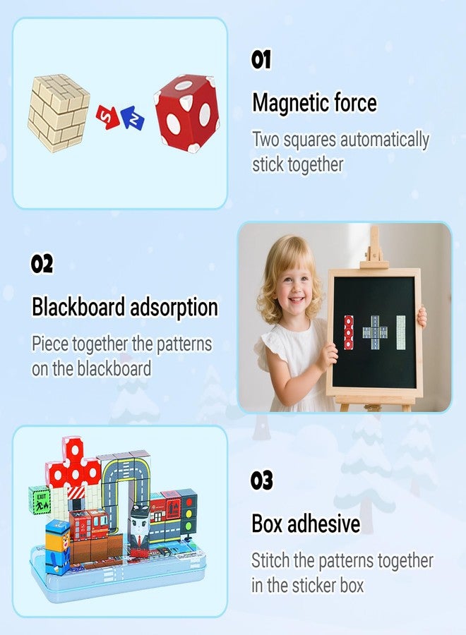 KEGOZ Magnetic Blocks, 35PCS Educational STEM Travel Building Toys for Kids, Portable Magnetic Block with Metal Storage Box, Toddler Learning Toys for Boys Girls 4-8 Birthday Gift (Road Transport) - Image 4