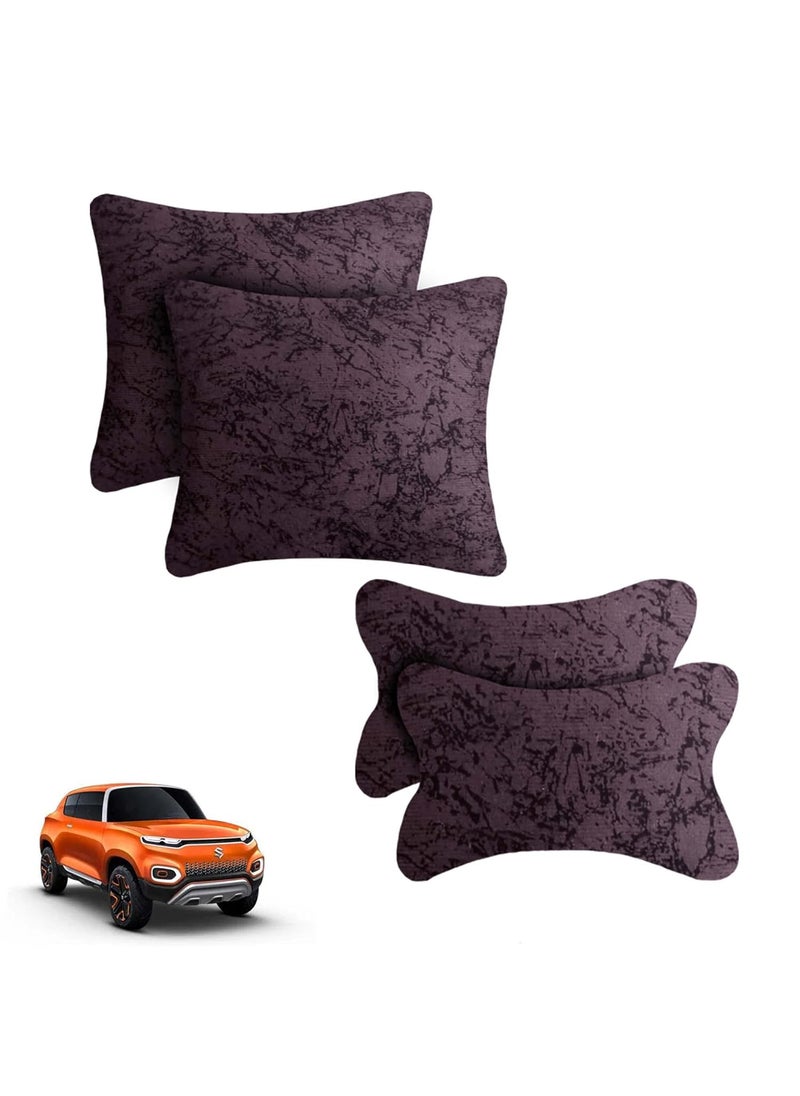 Adroitz Adroitz Velvet Brown Car Cushion Neck Back Rest Pillow for All Car Set of 4 _Ak223  - Image 1