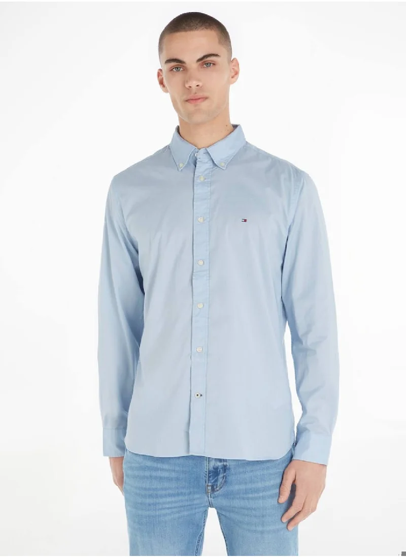 TOMMY HILFIGER Men's Core Flex Poplin Shirt - Cotton, Blue