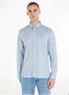 TOMMY HILFIGER Men's Core Flex Poplin Shirt - Cotton, Blue  - Image 1