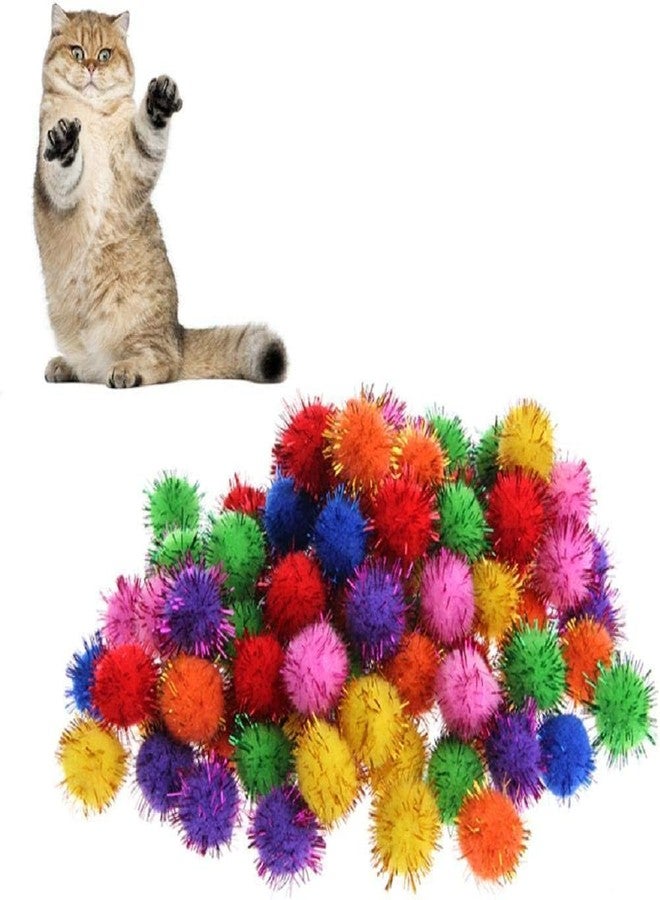 GANPUB 100Pcs Colorful Mini Sparkly Glitter Tinsel Balls Small Pom Ball Cat Pom Pom Balls for Cat Bouncy Ball Sparkle Pet Supplies - Image 4