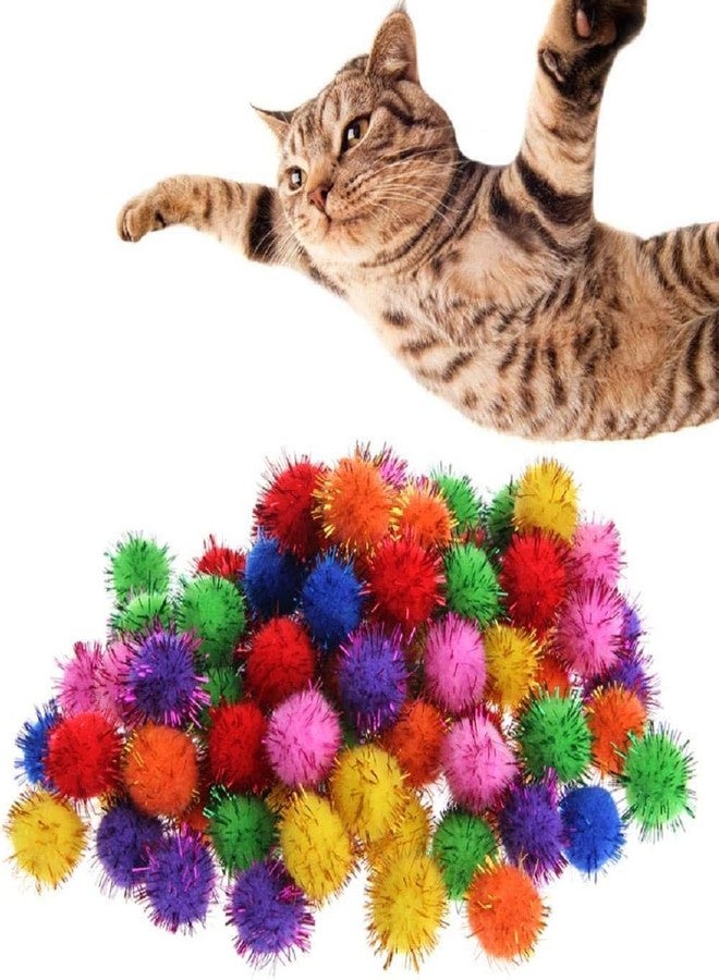 GANPUB 100Pcs Colorful Mini Sparkly Glitter Tinsel Balls Small Pom Ball Cat Pom Pom Balls for Cat Bouncy Ball Sparkle Pet Supplies - Image 5