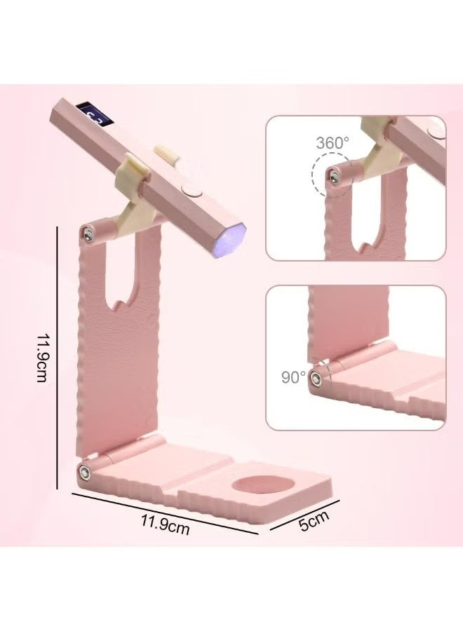 Mini UV LED Nail Lamp for Gel Polish, Rechargeable Nail Dryer with Foldable Stand, 20s/60s Timer, Portable Compact Nail Light for Travel or Home Use (Pink) - Image 2