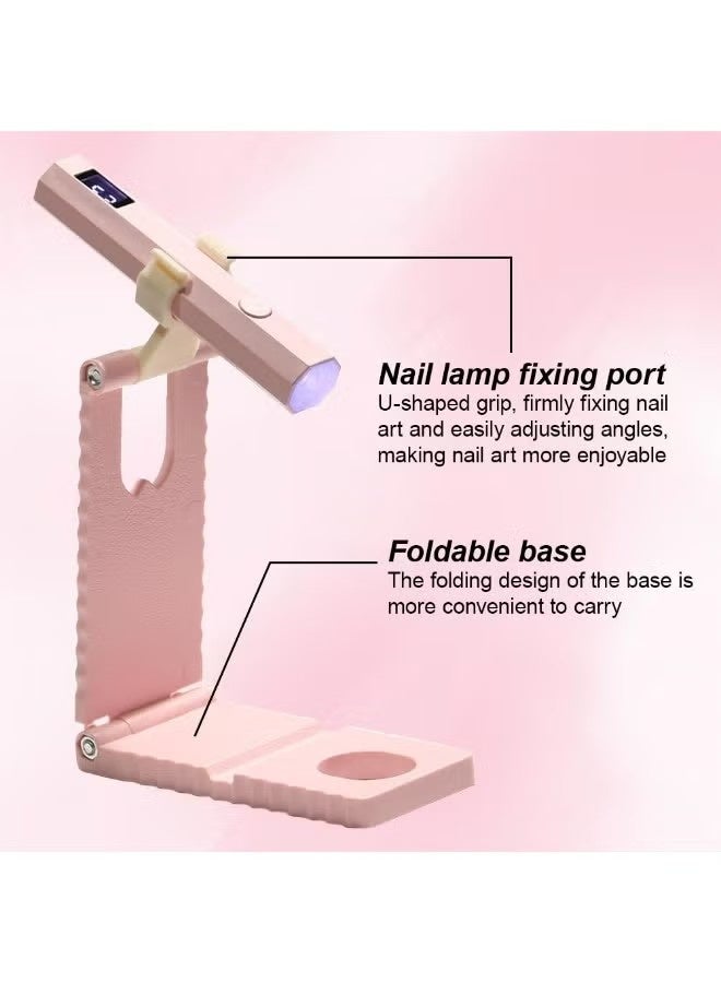 Mini UV LED Nail Lamp for Gel Polish, Rechargeable Nail Dryer with Foldable Stand, 20s/60s Timer, Portable Compact Nail Light for Travel or Home Use (Pink) - Image 3