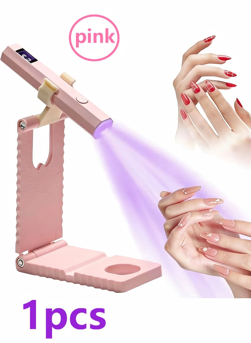 Mini UV LED Nail Lamp for Gel Polish, Rechargeable Nail Dryer with Foldable Stand, 20s/60s Timer, Portable Compact Nail Light for Travel or Home Use (Pink) - Image 1