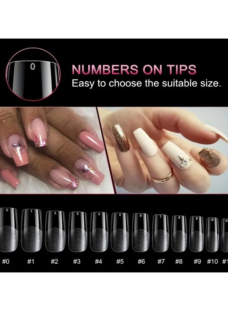 Goolsky نصائح أظافر جل X الناعمة 120 قطعة/علبة نصائح أظافر أكريليك نصف مات شفافة أظافر مربعة متوسطة الضغط أظافر مزيفة تغطي كاملة لأدوات تمديد الأظافر لصالون فن الأظافر - Image 2