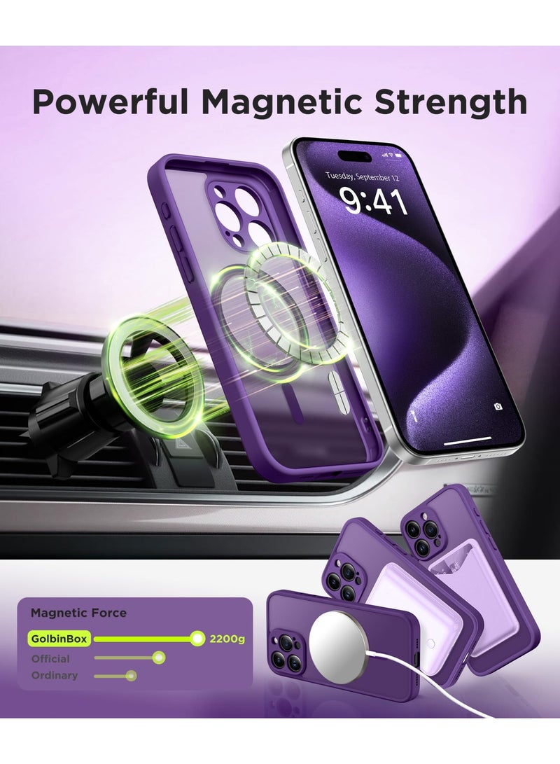 جولبينبوكس جراب مغناطيسي لهاتف iPhone 15 Pro، متوافق مع MagSafe، مزود بحماية كاملة للكاميرا وواقي شاشة للخصوصية، غطاء هاتف غير قابل للانزلاق، شفاف ومتين، بحجم 6.1 بوصة (أرجواني داكن)​ - Image 2