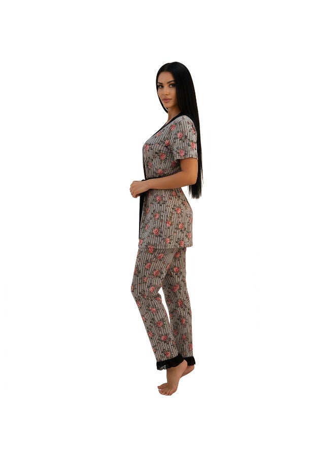 جوانا طقم نوم نسائي مكون من ثلاث قطع يضم روب بنصف كم وتوب حمالات وبنطال، مع حزام خصر قابل للإزالة - وردي غامق - مقاس XL - Image 5
