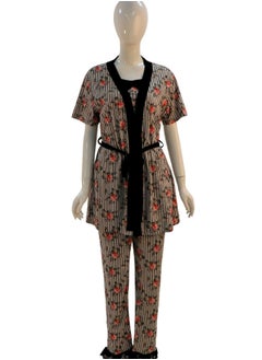 JOANNA JOANNA Women's Short Sleeve Robe Cami & Trouser 3 Pieces Set  Sleepwear with Removable Waist Belt, Dark Rose  - Image 1