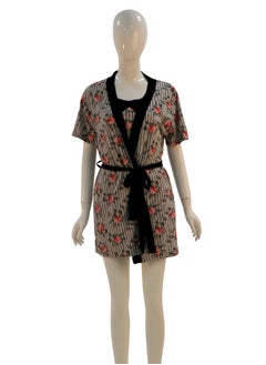JOANNA JOANNA Women's Short Sleeve Robe Cami & Trouser 3 Pieces Set  Sleepwear with Removable Waist Belt, Dark Rose  - Image 5