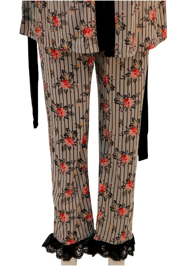 JOANNA JOANNA Women's Short Sleeve Robe Cami & Trouser 3 Pieces Set  Sleepwear with Removable Waist Belt, Dark Rose  - Image 2