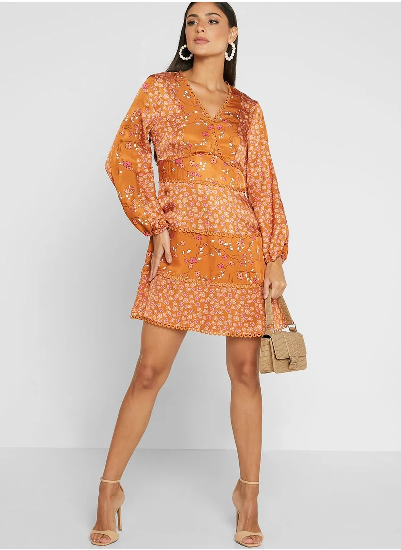 French Connection Printed Balloon Sleeve Dress