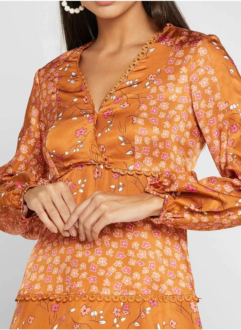 French Connection Printed Balloon Sleeve Dress