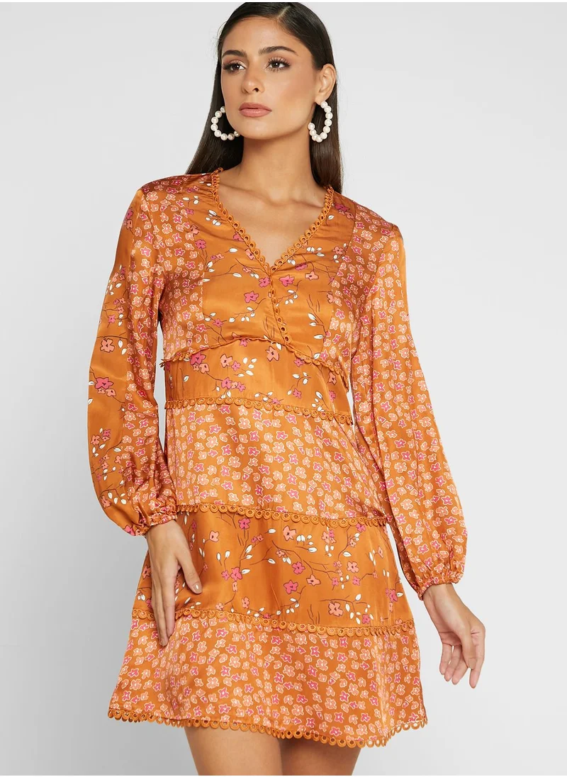 French Connection Printed Balloon Sleeve Dress