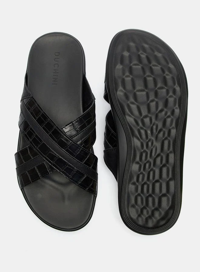 DUCHINI Men's Animal Print Slip-On Cross Strap Sandals