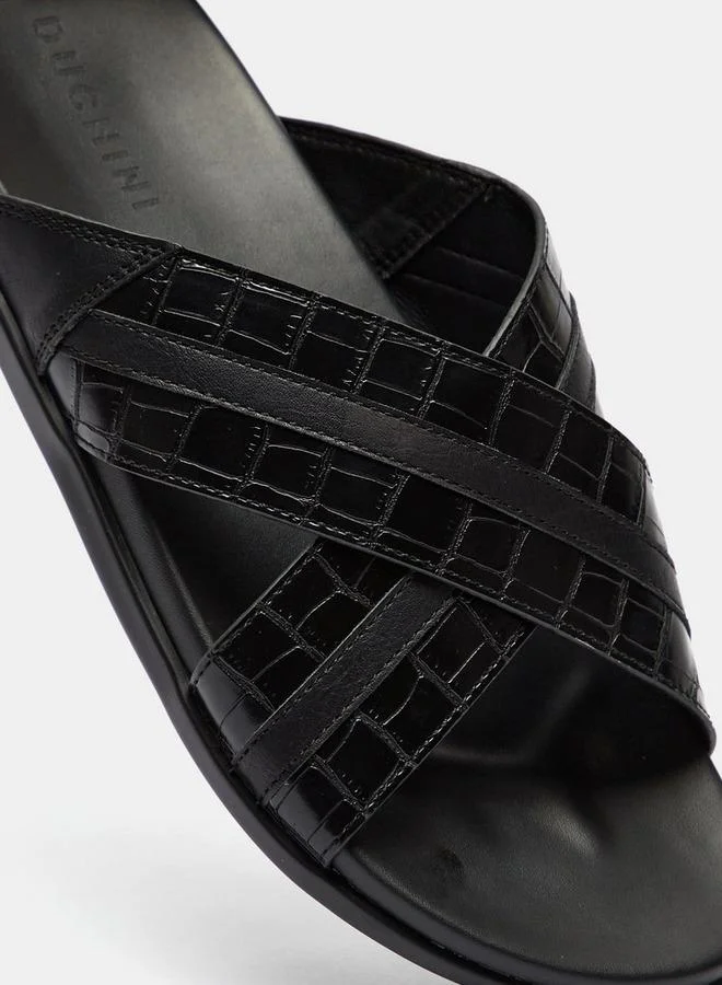 DUCHINI Men's Animal Print Slip-On Cross Strap Sandals