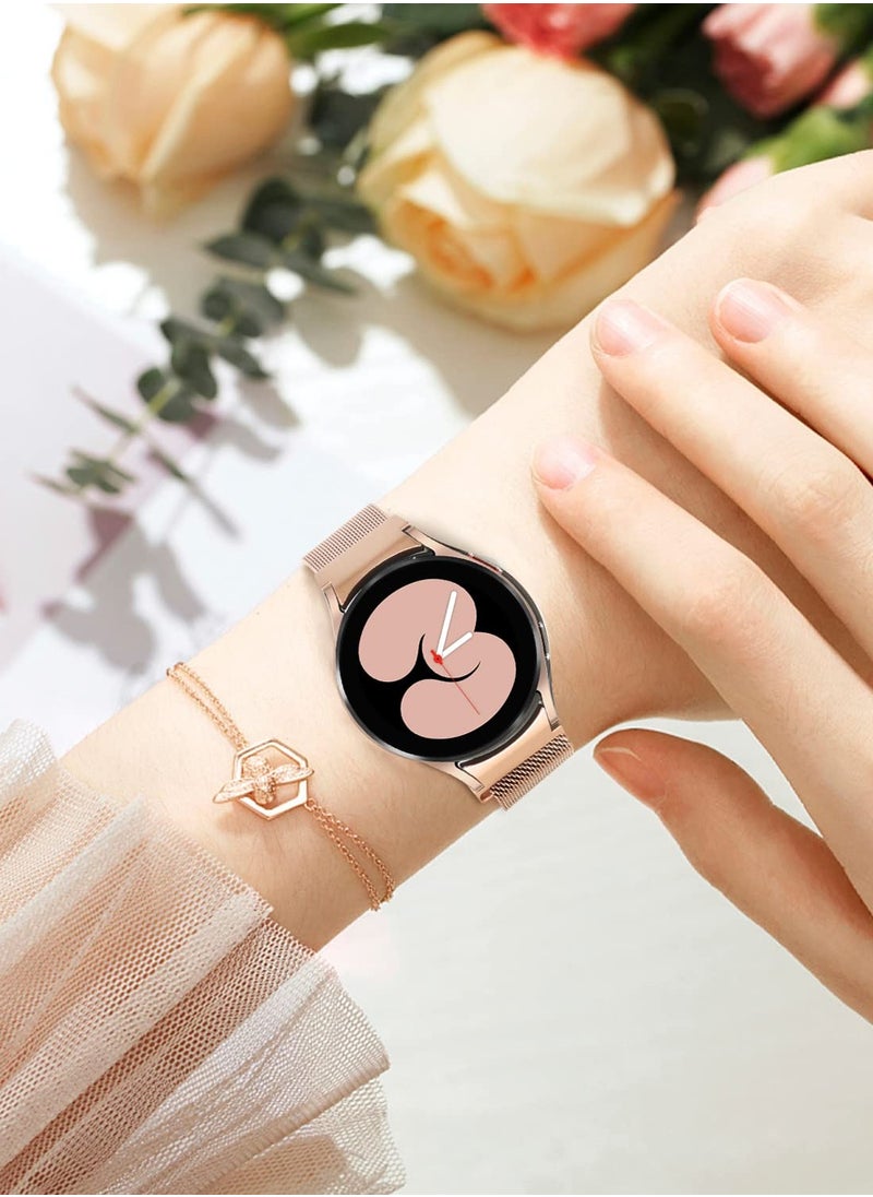KASTWAVE - 2 Packs No Gap Metal Bands Compatible with Samsung Galaxy Watch 4 Band 40mm 44mm/ for Galaxy Watch 4 Classic Band 42mm 44mm, Milanese Loop Stainless Steel Magnetic Strap for Men Women, RGold/RPink - Image 1
