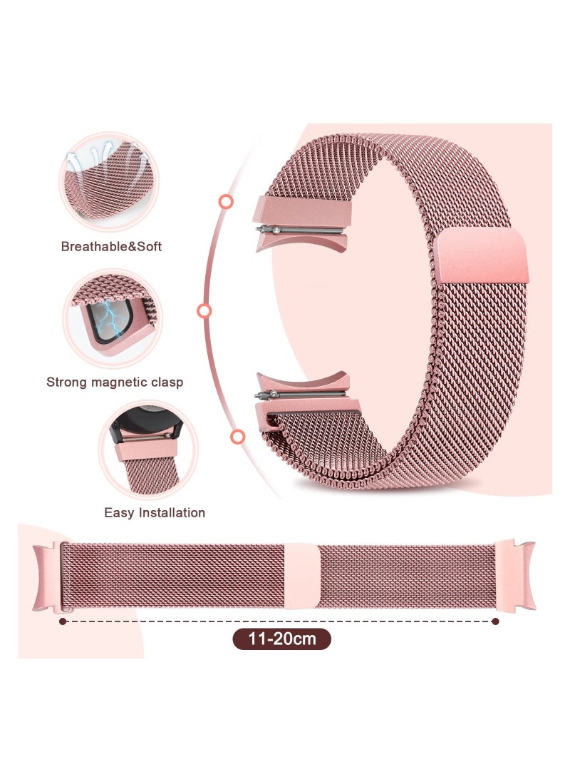 KASTWAVE - 2 Packs No Gap Metal Bands Compatible with Samsung Galaxy Watch 4 Band 40mm 44mm/ for Galaxy Watch 4 Classic Band 42mm 44mm, Milanese Loop Stainless Steel Magnetic Strap for Men Women, RGold/RPink - Image 1
