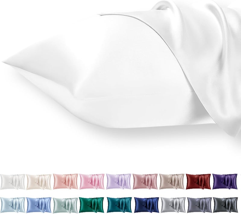 Vielit Set of 2 Satin Cushion Covers 40 x 60 cm with Zip, Soft Like a Silk Pillowcase, Like Silk Pillowcase Suitable for Curly Hair, Satin Pillowcase Pillowcases White Cushion Cover - Image 1