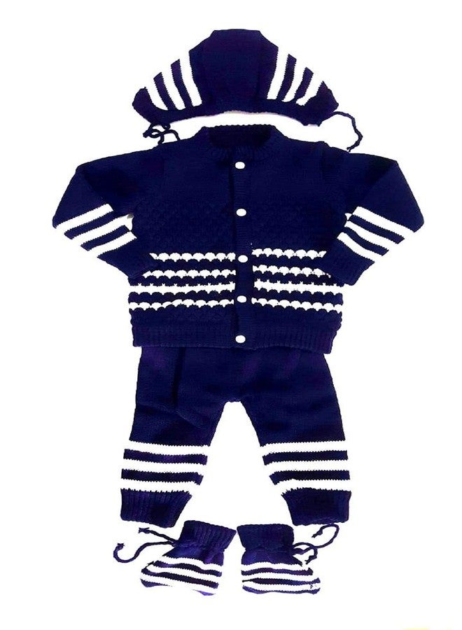 لولي بوب طقم سترة صوفية برقبة دائرية للبنات الصغيرات من لوليبوب (Lollipop_Full_Sweater set_Dark Blue_0-3 Months) - Image 2
