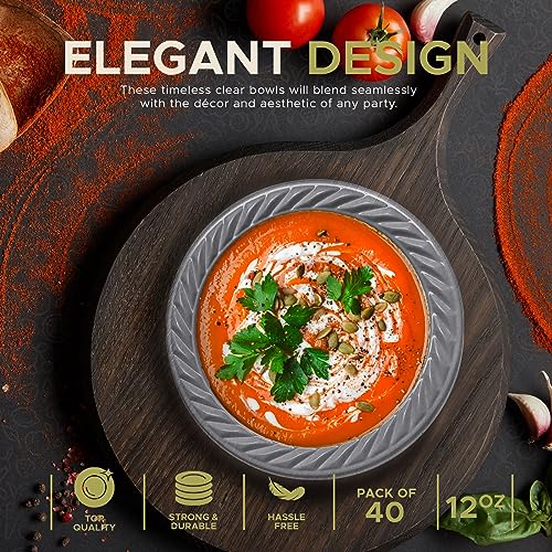 Supreme Select Clear Disposable Plastic Bowls [Pack of 40 | 12oz] Microwave Safe - Sturdy Rimmed Soup/Salad/Dessert/Ice Cream Bowls For Weddings, Parties, Kitchen Use - Image 2
