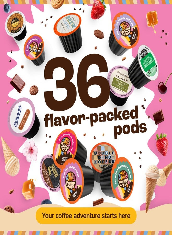 Crazy Cups Flavored Coffee Pods Variety Pack for Keurig K Cups Brewers, Assorted Flavored Coffee Sampler, 36 Count(Pack of 1) - Image 2