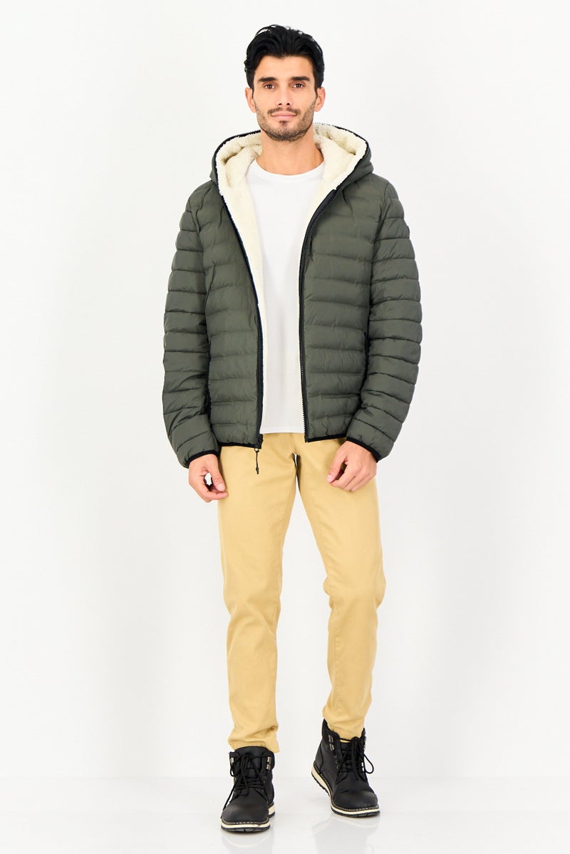 DKNY Men Reversible Quilted Sherpa Jacket, Olive - Image 4