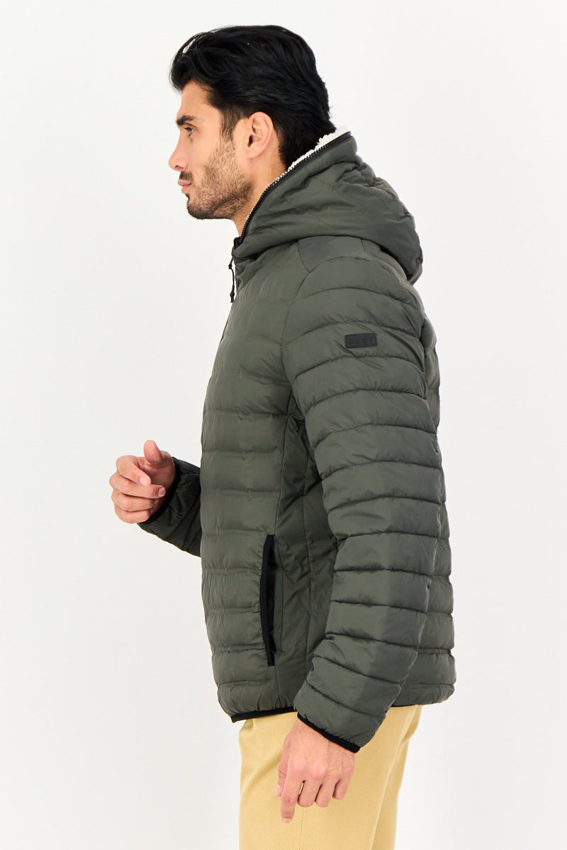 DKNY Men Reversible Quilted Sherpa Jacket, Olive - Image 2