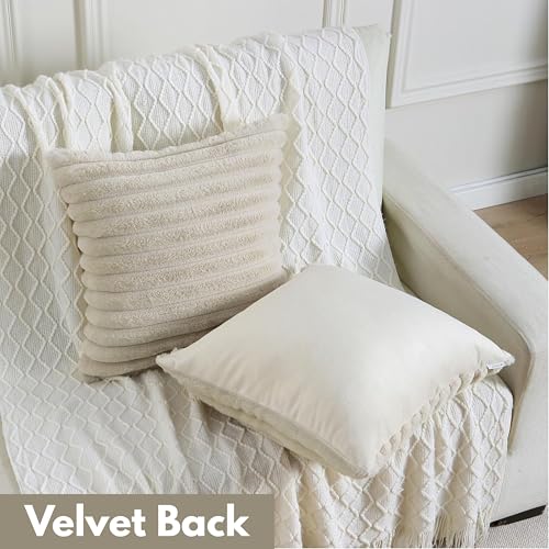 AEROHAVEN™ Premium Faux Rabbit Fur Plush Luxury Soft Fluffy Striped Decorative Throw Pillow/Cushion Covers for Sofa, Couch, Living Room - CC283 - (2, Beige, 12 x 12 Inch) - Image 4