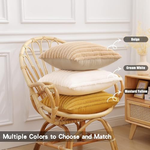 AEROHAVEN™ Premium Faux Rabbit Fur Plush Luxury Soft Fluffy Striped Decorative Throw Pillow/Cushion Covers for Sofa, Couch, Living Room - CC283 - (2, Beige, 12 x 12 Inch) - Image 5