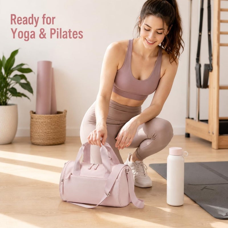 Mini gym bag for women and girls: lightweight nylon, black with rose gold accents, compact duffle design with multifunctional pockets for dance, fitness, yoga, and sport - Image 5
