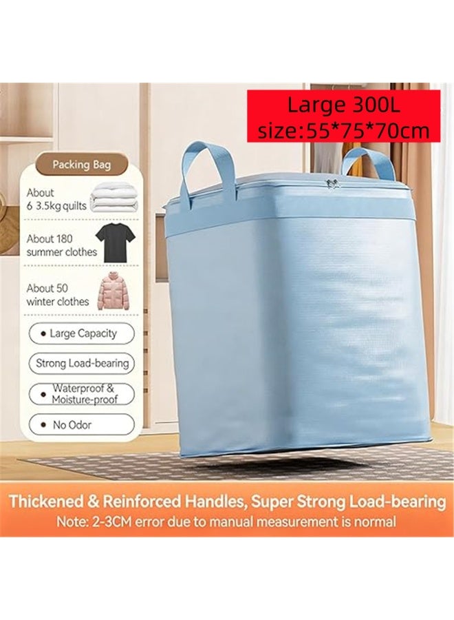 2 Pack Extra Large Moving Bags, Heavy Duty Storage Tote Packing Bags with Strong Zippers & Carrying Handles, Space Saving Oversized Storage Bag Organizer for Packing Moving and Traveling (2 Pack, Blue, 300L) - Image 2