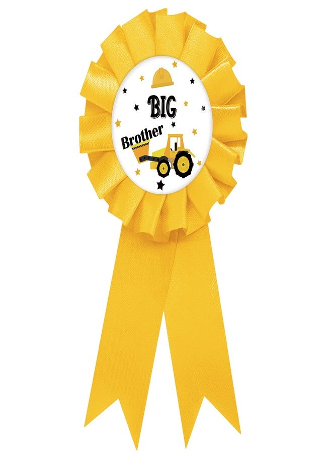 SUPERLUBY Construction Big Brother Tinplate Badge Pin, Truck Brother to Be Pin, Excavator Happy Birthday Button for Boy, Yellow Rosette Birthday Boy Award Ribbon, Dump Truck Themed Baby Shower Party Favors - Image 1
