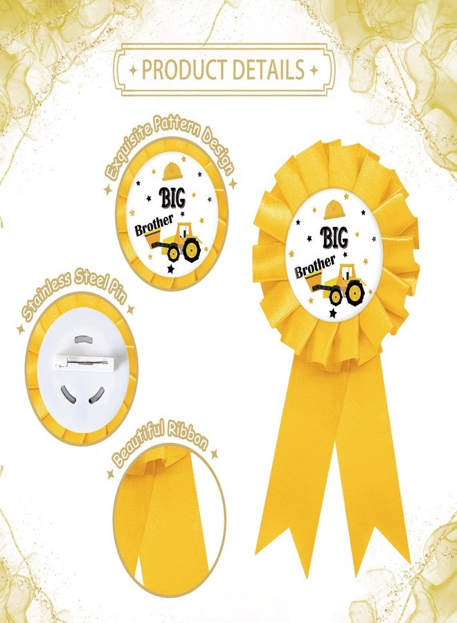 SUPERLUBY Construction Big Brother Tinplate Badge Pin, Truck Brother to Be Pin, Excavator Happy Birthday Button for Boy, Yellow Rosette Birthday Boy Award Ribbon, Dump Truck Themed Baby Shower Party Favors - Image 3