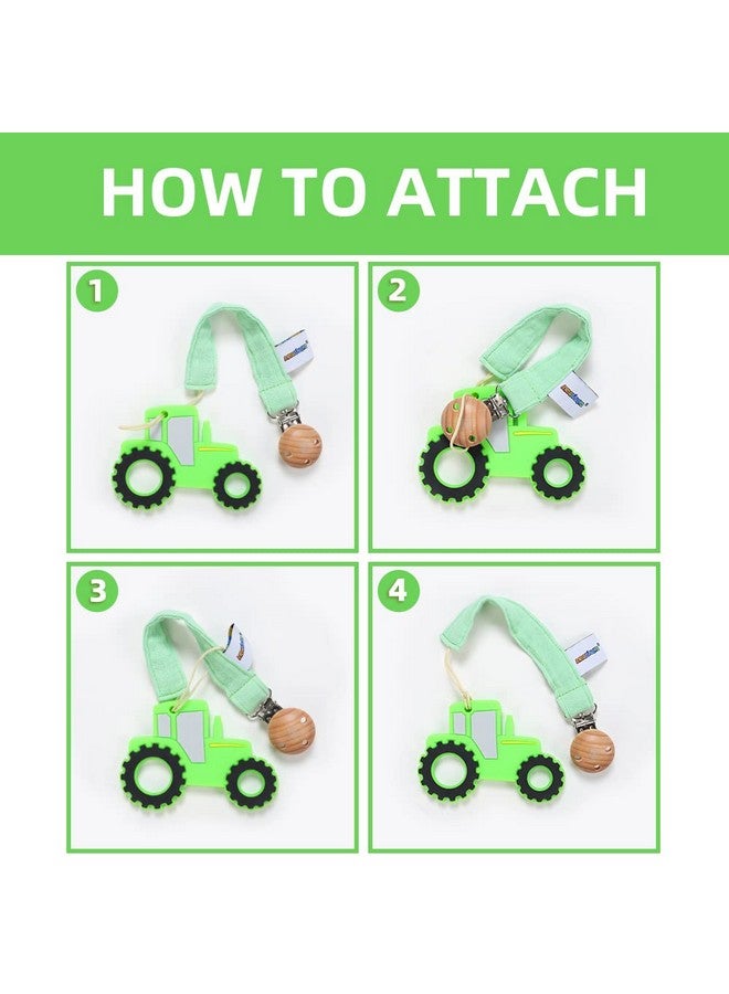 AmazingM Baby Food Grade Silicone Tractor Car Teether Toy with Pacifier clip Holder,Teething Pain Relief Toys Gift Set for 3 Months+ Boys and Girls,Freezer Safe,BPA Free (Green) - Image 4