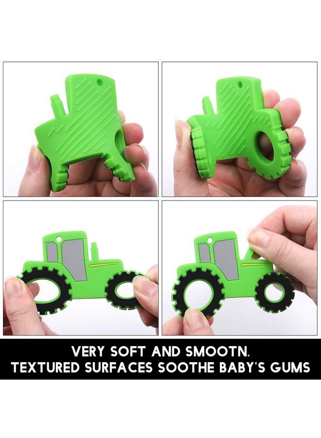 AmazingM Baby Food Grade Silicone Tractor Car Teether Toy with Pacifier clip Holder,Teething Pain Relief Toys Gift Set for 3 Months+ Boys and Girls,Freezer Safe,BPA Free (Green) - Image 1