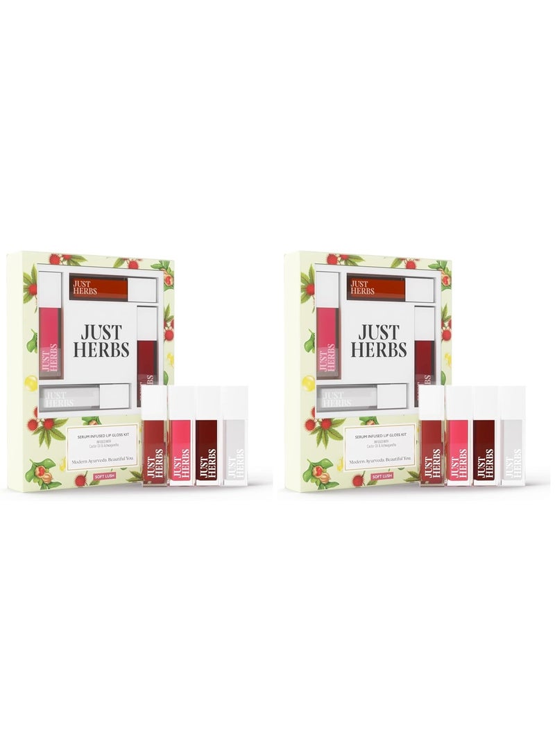 جاست هيربز ملمع شفاه "Just Herbs" للنساء (4 في 1) - ملمع شفاه مرطب ولامع بتركيبة غنية بالسيروم، غير لزج، وزن 4 جم (درجة Soft Lush) (عبوة من قطعتين) - Image 1