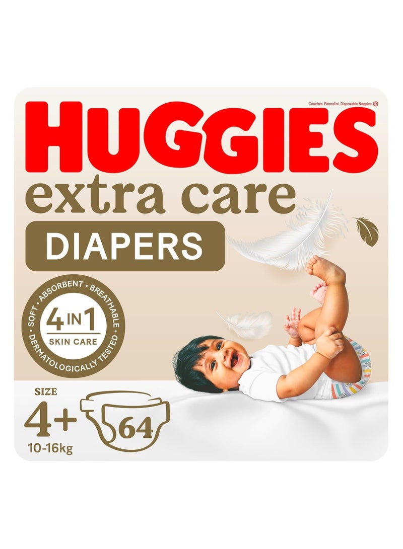 Huggies Extra Care, Size 4+, 10 -16 kg, Jumbo Pack, 64 Diapers