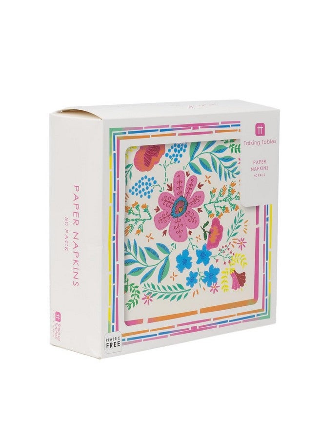 Talking Tables Boho Colourful Floral Paper Napkins | Soft Disposable Serviettes for Summer Dining, BBQ, Picnic, Kids Birthday Everyday Encanto Party, Festival, Decoupage Bulk 50 Pack - Image 1