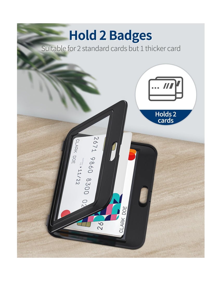 SYOSI 10 Pack ID Badge Holder with Double-Sided Windows Horizontal Hard Plastic Case Black Card Protector Pouch for Office School ID Credit Cards Proximity Key Cards Driver’s Licenses and Passes  - Image 3